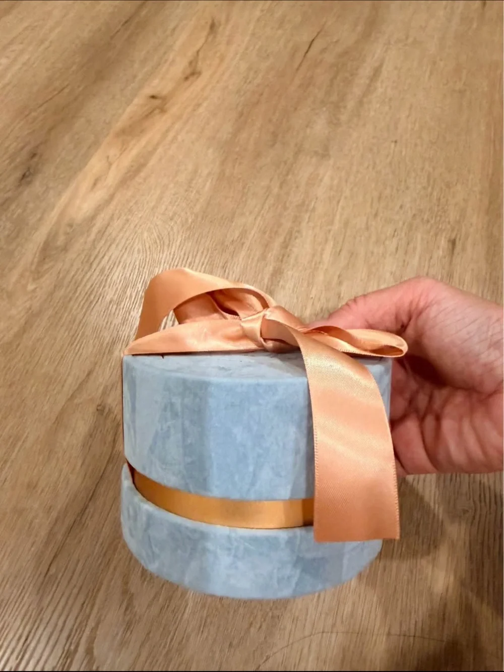 Blue Round Trinket Box with Gold Foil 'Sweet' Design